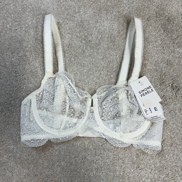NWT Simone Perele Karma Sheer Lace Demi Ivory White Bra Size 32E